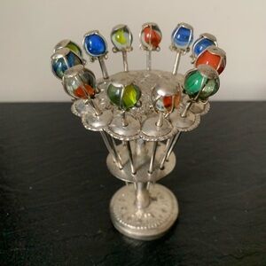 Elegant vintage Silver and Multicolor cocktail picks